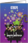 Halloween for Grandpa Green Toad Stirring Black Cauldron with Bubbles card