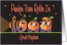 Hand Lettered Halloween Great Nephew Punkin Train Rolling In Pumpkins card