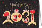 Hand Lettered Year of the Pig, 2031, Numbers & Celebrating Pigs card