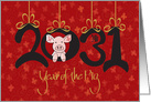 Hand Lettered Chinese Year of the Pig, 2031 with Pig and Bows card