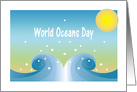 World Oceans Day, with rolling waves and bubbles card