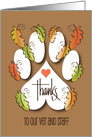 Thanksgiving for Veterinarian, Thanks Paw Print & Color Fall Leaves card