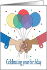 Birthday for Gay Life Partner, Holding Hands and Balloon Cluster card