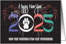 Hand Lettered Happy New Year 2024 from Veterinarian with Paw Print card