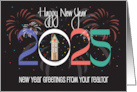 Hand Lettered New Year 2024 from your Realtor Fireworks and House card