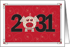 Year of the Pig 2031, with Large Date and Floral Decorated Pig card