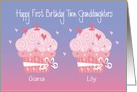 First Birthday Twin Granddaughters, Custom Name Cupcakes card