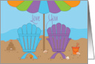Hand Lettered Romantic Beach Love You, Umbrella & Beach Chairs card