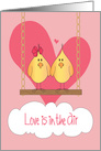 Hand Lettered Love is in the Air, Two birds on Bird Swing Together card