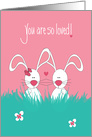 Hand Lettered You are so Loved, Two Rabbits with Hearts card