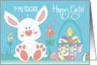 Hand Lettered Easter for Teacher White Bunny with Easter Egg Basket card