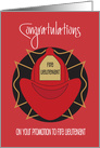 Hand Lettered Firefighter Promotion to Lieutenant, with Fire Hat card