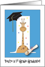 Graduation Congratulations for 1st Grader, Giraffe, 1, Hat & Diploma card