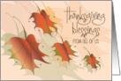 Hand Lettered Thanksgiving From All of Us with Colorful Fall Leaves card