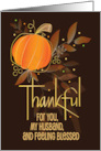 Hand Lettered Thanksgiving Giving Thanks for Husband with Fall Leaves card