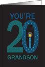 20th Birthday for Grandson, Large Decorated Numbers with Candle card