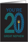 20th Birthday Great Nephew, Large Decorated Numbers & Candle card