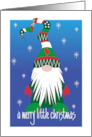 Hand Lettered Merry Little Christmas Elf Troll Bearded Tomte Wool Hat card