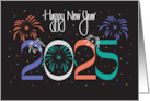 Hand Lettered New Year’s 2024 with Colorful Fireworks and Confetti card