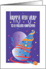 2023 Happy New Year for Employee with Party Hat Clock and Streamer card