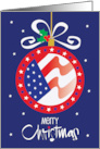 Hand Lettered U.S. Patriotic Christmas Ornament with Stars & Bow card