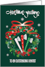 Christmas for Dentist Wreath with Red Ribbon and Trio of Toothbrushes card