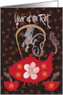 Hand Lettered Chinese New Year of the Rat, Tea Pot and Floral Rat card