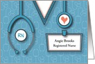 Graduation for Nurse, Custom Name Tag with Stethoscope & Heart card