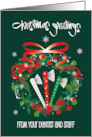 Christmas from Dentist with Wreath and Trio of Decorated Toothbrushes card