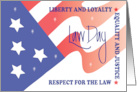 Hand Lettered Law Day with Rippling American Flag’s Stars and Stripes card