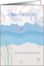 Hand Lettered 10th Beach Wedding Anniversary with Custom Names card