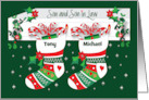 Christmas for Son and Husband Decorated Stocking with Custom Names card