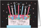 Hand Lettered Floral Birthday Cake with Decorated Candles for Sister card