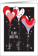 Hand Lettered Palentine’s Day Heart Covered Balloons for Best Pal card
