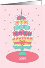 75th Birthday Custom Name Layered Birthday Cake with Hearts and Bow card