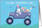 Hand Lettered Easter for Boy Bunny in Monster Truck with Eggs card