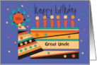 Hand Lettered Birthday Great Uncle Custom Relative and Age with Cake card
