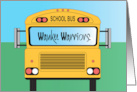 School Bus with Waukee Warriors on Windshield in Hand Lettering card