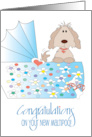 Hand Lettered Congratulations for New Pet Maltipoo Puppy in Bassinet card