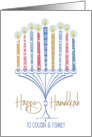 Hanukkah for Cousin and Family with Menorah and Decorated Candles card