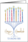 Hanukkah for Beloved Rabbi with Blue Menorah and Decorated Candles card