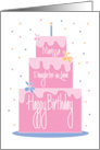 Hand Lettered and Layered Pink Birthday Cake for Marissa with Flowers card