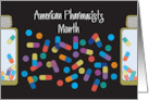 Hand Lettered American Pharmacists Month with Prescription Bottles card