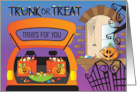 Hand Lettered Trunk or Treat Halloween Car Trunk Filled with Candy card
