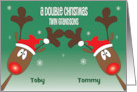 Christmas for Twin Grandsons Reindeer in Santa Hats with Custom Names card