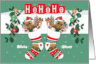 Christmas Twin Grandchildren Stockings with Bears and Custom Names card