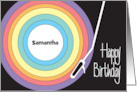 Hand Lettered Birthday with Rainbow Record Filled with Custom Name card