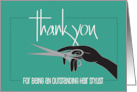 Hand Lettered Thank You to Outstanding Hair Stylist Hand and Scissors card