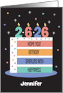 Rainbow Birthday Cake with 2-6-26 Birthdate Candles and Custom Name card