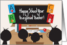 Back to School for Teacher Kids in Class Looking at Teacher’s Desk card